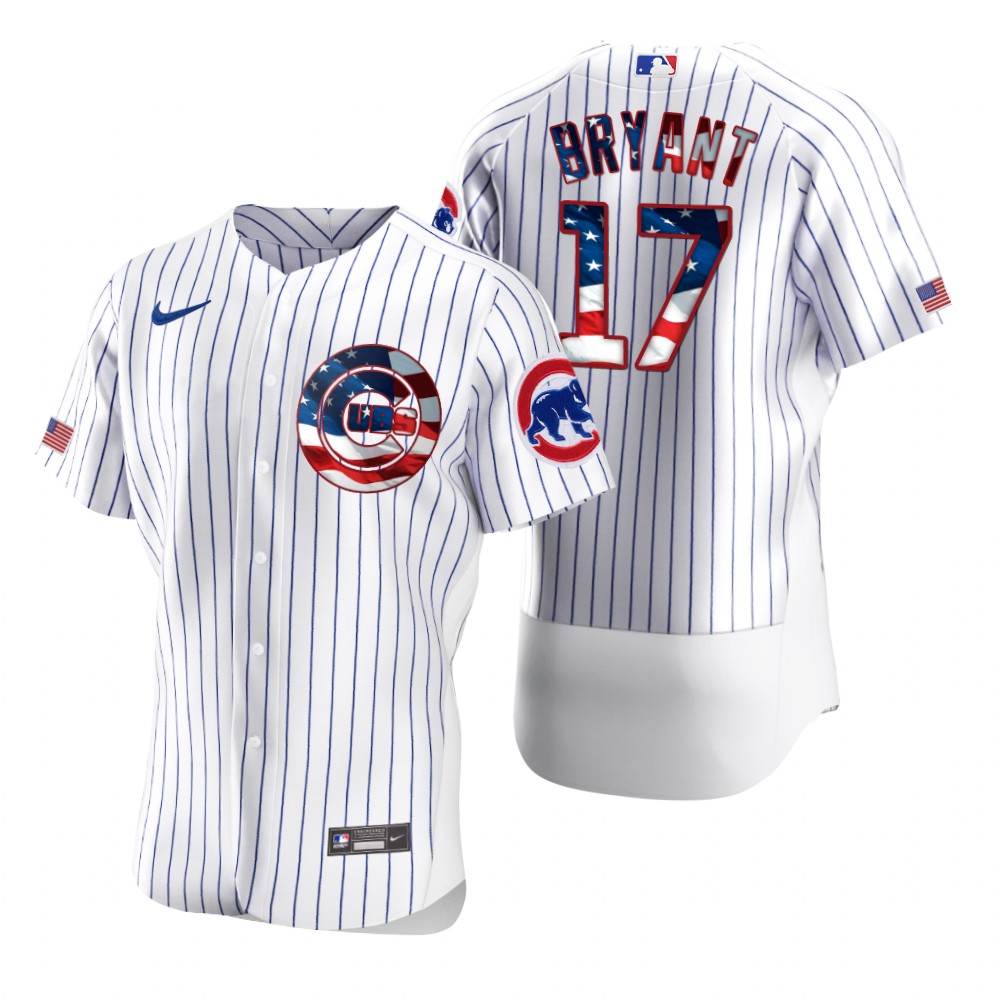 Chicago Cubs 17 Kris Bryant Men Nike White Fluttering USA Flag Limited Edition Authentic MLB Jersey